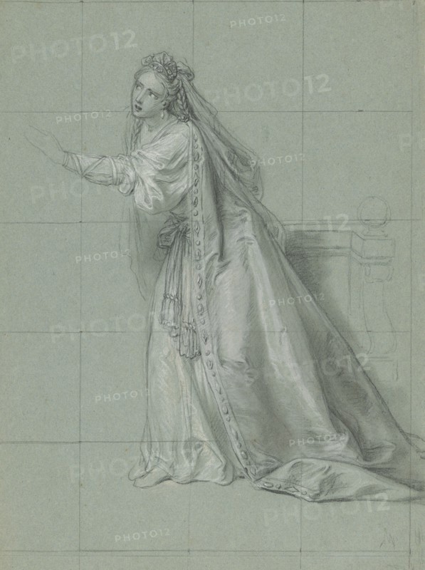 Study of a Woman Turned Toward the Left; Charles-Antoine Coypel, French, 1694 - 1752, about 1749; Black and white chalk on blue
