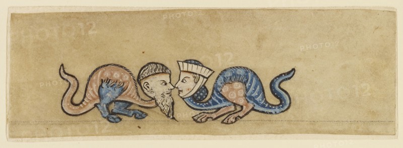 Marginal drollery; Cambron, Belgium; about 1260 - 1270; Tempera colors on parchment; Leaf: 3.2 x 9.5 cm, 1 1,4 x 3 3,4 in