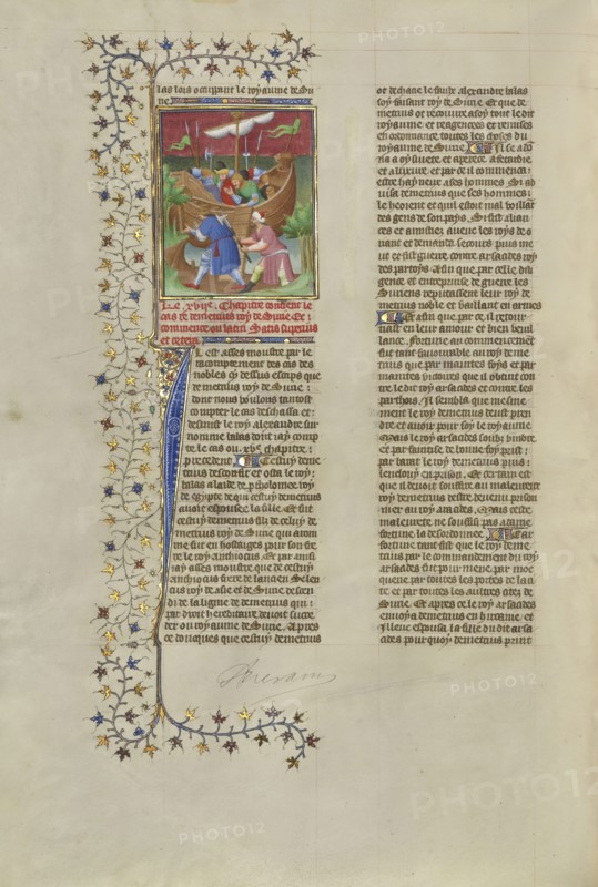 Demetrius Nicator, King of Syria, Killed as He Attempts to Land at Tyre; Paris, France; about 1413–1415; Tempera colors, gold
