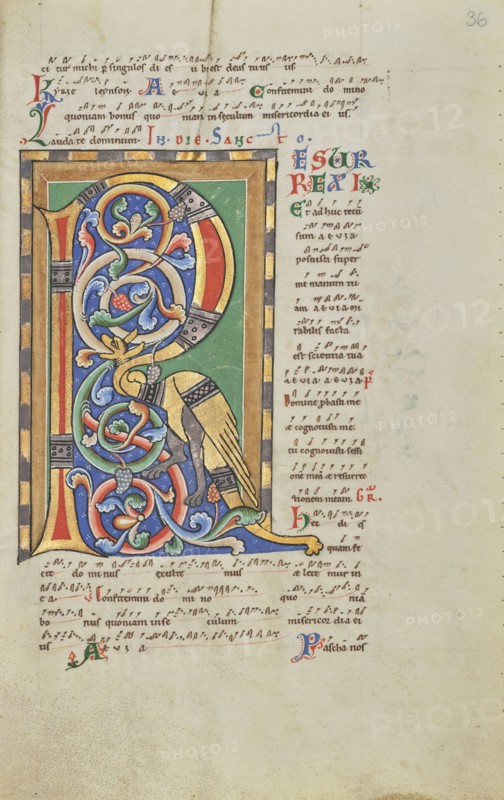 Decorated Initial R; Hildesheim, Germany; probably 1170s; Tempera colors, gold leaf, silver leaf, and ink on parchment