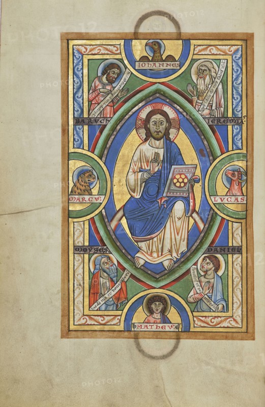Christ in Majesty; Hildesheim, Germany, Europe; probably 1170s; Tempera colors, gold leaf, silver leaf, and ink on parchment