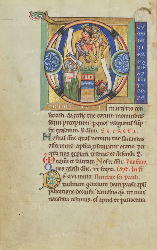 Initial D: The Fall of Simon Magus; Hildesheim, Germany; probably 1170s; Tempera colors, gold leaf, silver leaf, and ink