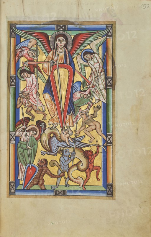 Saint Michael Battling the Dragon; Hildesheim, Germany; probably 1170s; Tempera colors, gold leaf, silver leaf, and ink