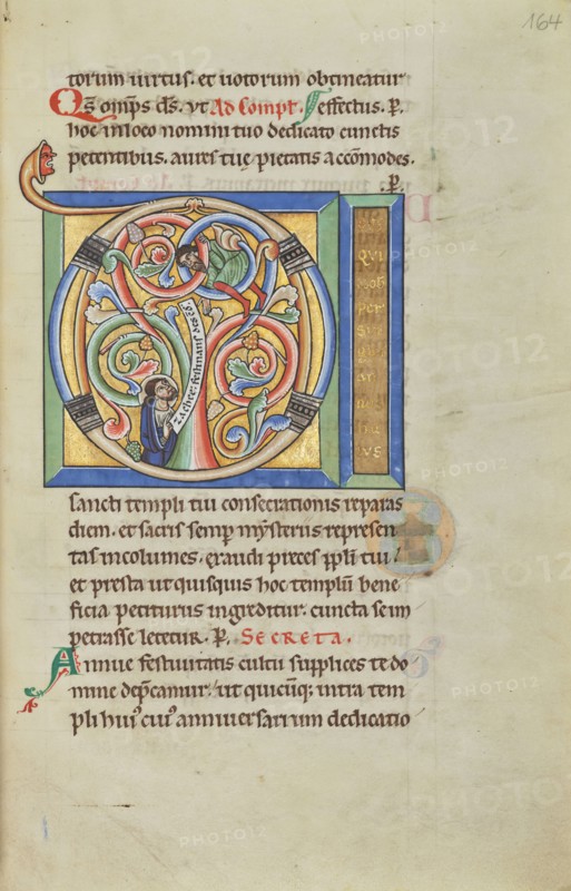 Initial D: Zacchaeus and Christ; Hildesheim, Germany; probably 1170s; Tempera colors, gold leaf, silver leaf, and ink