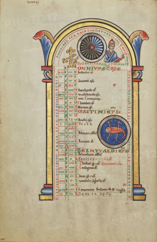 Jupiter, ?, Zodiacal Sign of Scorpio; Hildesheim, Germany; probably 1170s; Tempera colors, gold leaf, silver leaf, and ink
