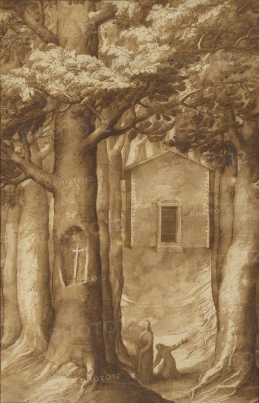 La Verna: The Chapel of the Blessed Giovanni della Verna; Jacopo Ligozzi, Italian, 1547 - 1626, Italy; 1607; Pen and brown ink