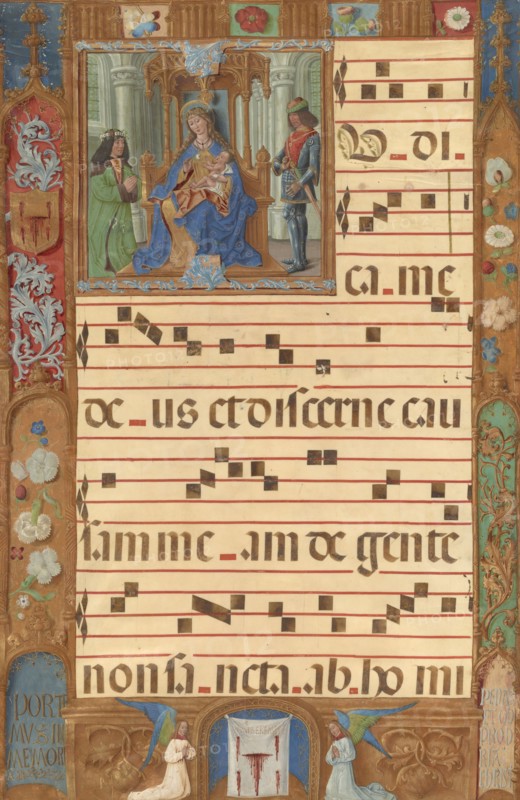 Initial I: The Virgin and Child with the Gentleman from Cologne; Toledo, Spain; about 1500 - 1510; Tempera colors, gold, and ink