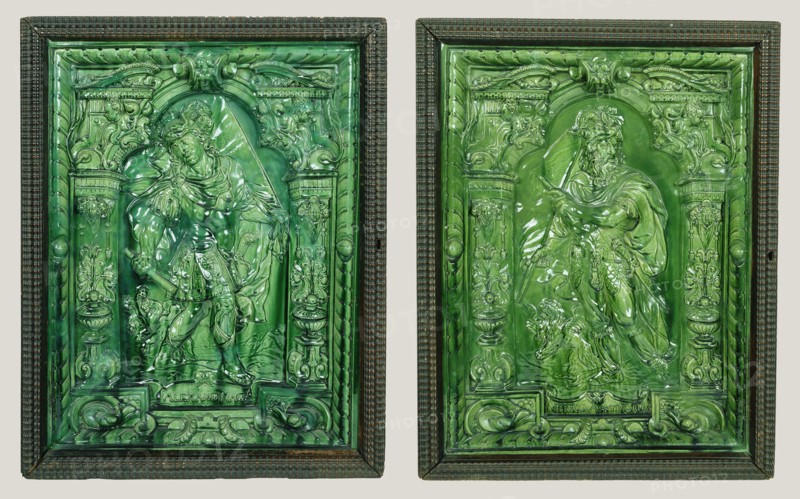 Stove Tiles Depicting Alexander the Great and Nimrod; Georg Leupold, German, active 17th century, Nuremberg, Germany; mid-17th