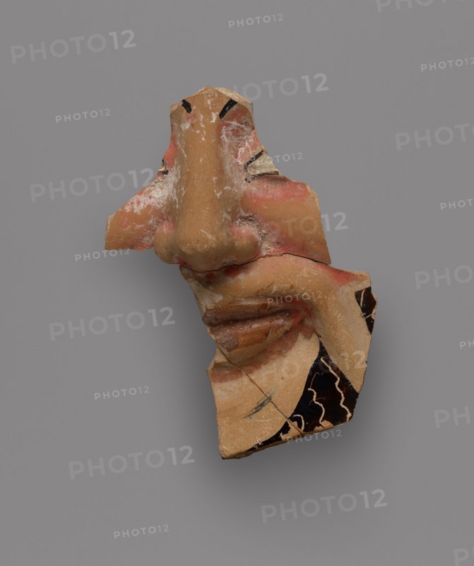 Fragment of a Black-Glaze Kantharos with Mask of Dionysos, part of