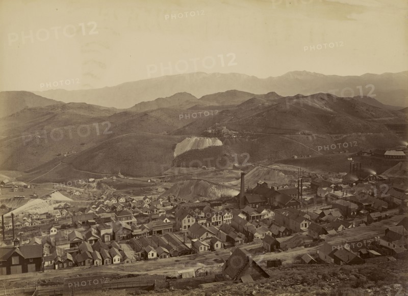 The Combination Shaft, from the Water Flume; Carleton Watkins, American, 1829 - 1916, Virginia City, Nevada, Storey