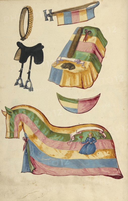 Horse Armor; Augsburg, probably, Germany; about 1560 - 1570; Tempera colors and gold and silver paint on paper bound between