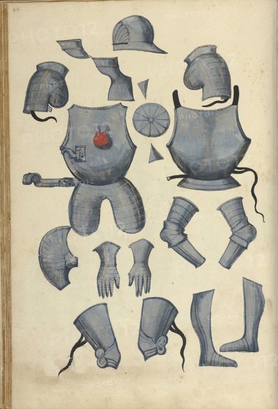 Tournament Armor; Augsburg, probably, Germany; about 1560 - 1570; Tempera colors and gold and silver paint on paper bound