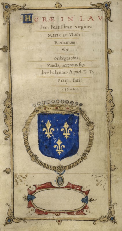 Frontispiece; T.D; Paris, France; 1544; Tempera colors and gold paint on uterine parchment; Leaf: 14.3 x 8.1 cm