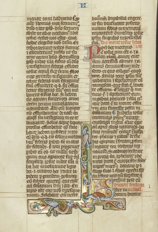 Inhabited Initial L; Peter Comestor, French, about 1100 - about 1179, Austria; about 1300; Tempera colors and gold leaf