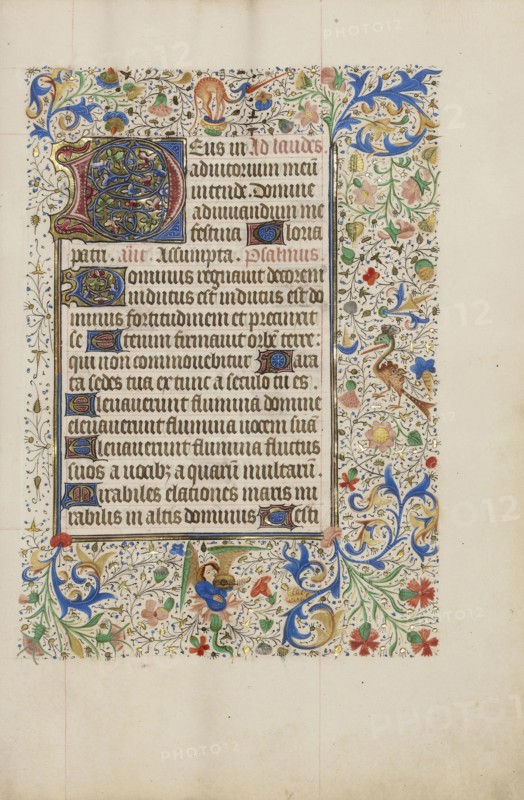 Decorated Text Page; Bruges, illuminated, Belgium; 1450s; Tempera colors, gold leaf, gold paint, and ink on parchment; Leaf: 26