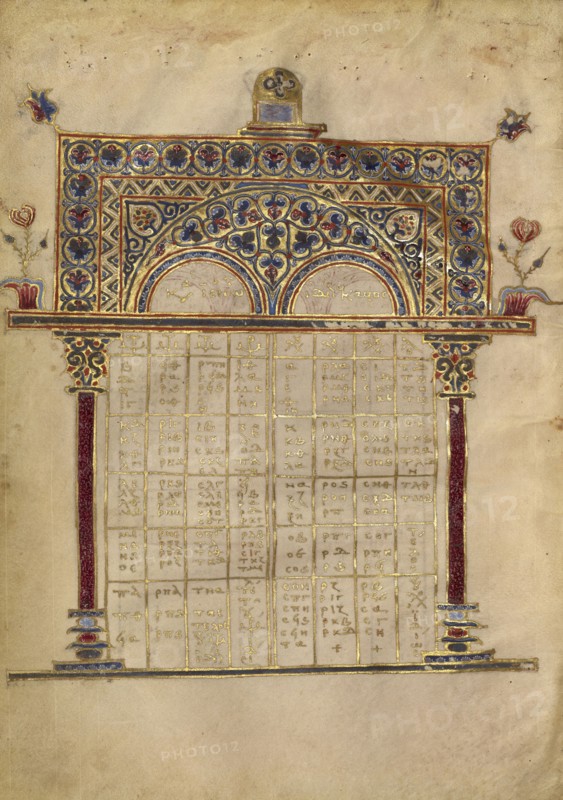 Canon Table Page; Constantinople, Turkey; late 13th century; Tempera colors, gold leaf, gold ink, and ink on parchment