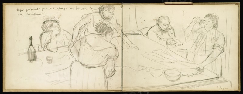 Reyer and the Washerwoman; Edgar Degas, French, 1834 - 1917, about 1877; Graphite; 52.1 x 69.9 cm, 20 1,2 x 27 1,2 in