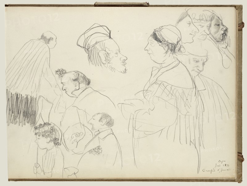 Sketches of Procession; Edgar Degas, French, 1834 - 1917, about 1877; Graphite