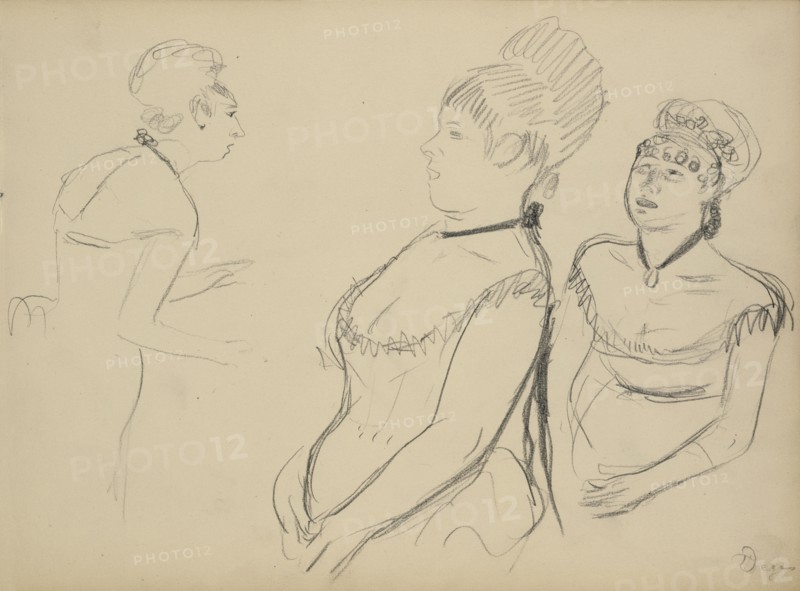 Three Sketches; Edgar Degas, French, 1834 - 1917, about 1877; Graphite