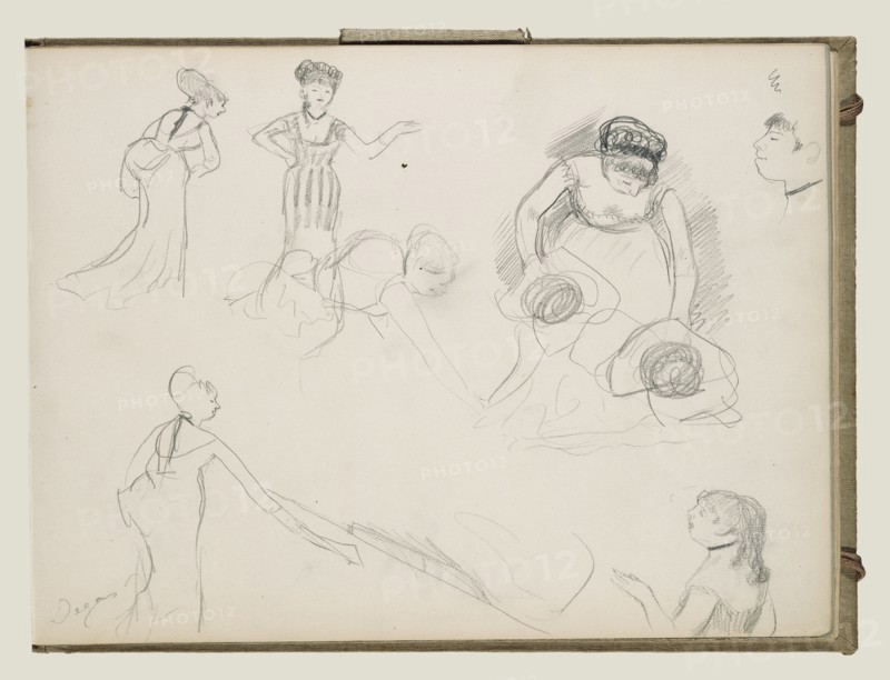 Sketches of Café Singers; Edgar Degas, French, 1834 - 1917, about 1877