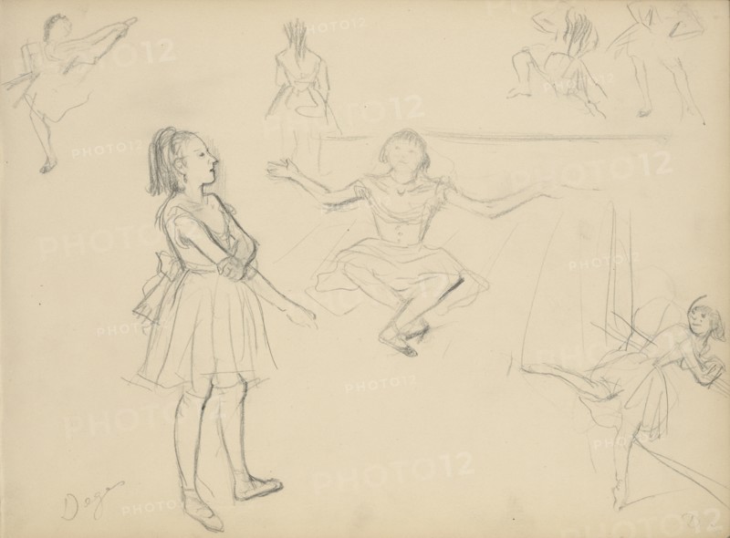 Ballet Dancers Rehearsing; Edgar Degas, French, 1834 - 1917, about 1877; Graphite