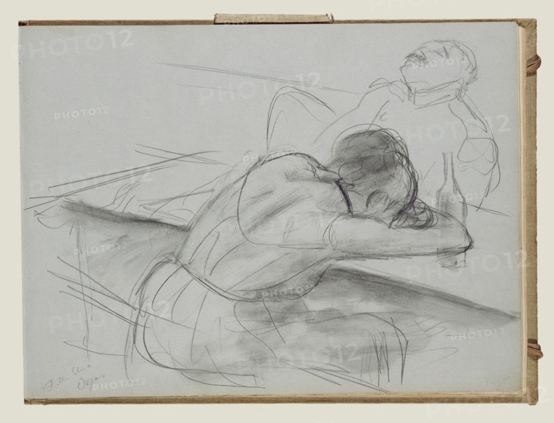 Brothel Scene; Edgar Degas, French, 1834 - 1917, about 1877; Pencil on blue paper