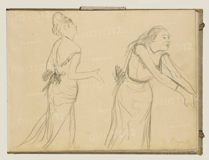 Sketches of a Café Singer; Edgar Degas, French, 1834 - 1917, about 1877; Graphite