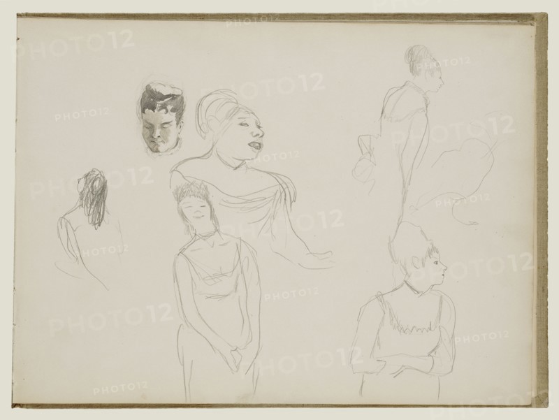 Sketches of Café Singers; Edgar Degas, French, 1834 - 1917, 1877; Graphite; 26 x 34.9 cm, 10 1,4 x 13 3,4 in