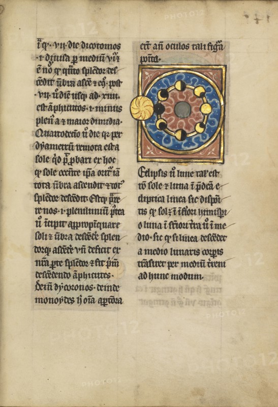 Diagram with the Sun and the Phases of the Moon; Thérouanne ?, France, formerly Flanders, fourth quarter of 13th century, after