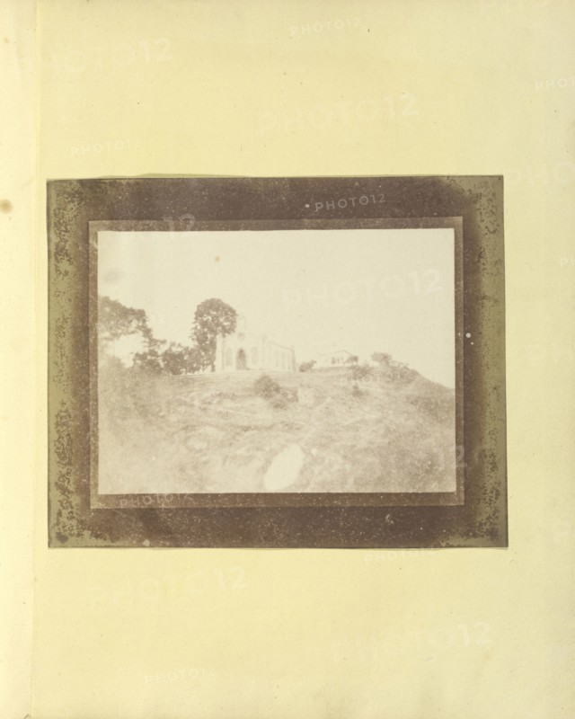 Long view of Two Buildings, India; British, active India about 1843; India; 1843 - 1845; Salted paper print from a paper