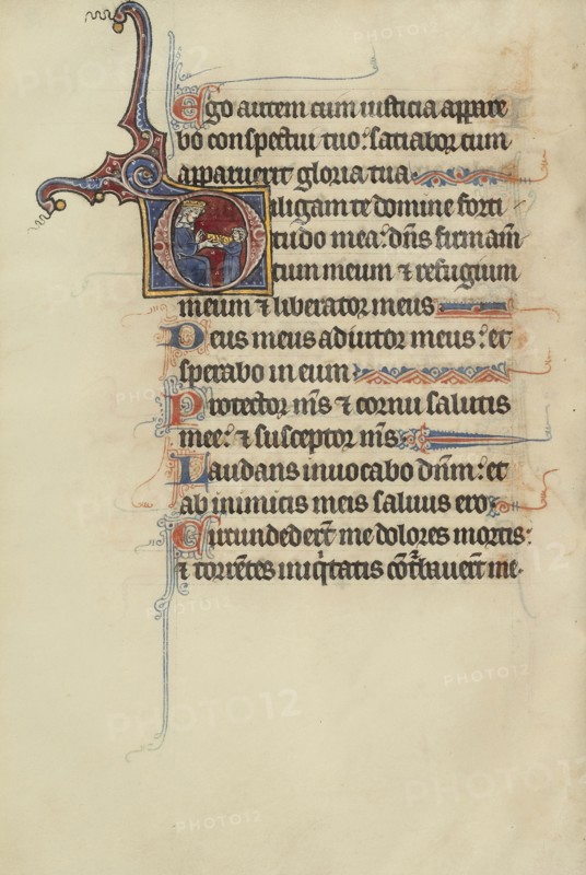 Initial D: A Youth Handing a Crown to David; Bute Master, Franco-Flemish, active about 1260 - 1290, Paris, written, France
