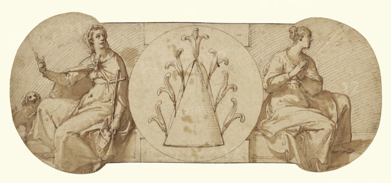 Allegories of Faith and Hope, Flanking Federico's Device, the Sugar Loaf; Federico Zuccaro, Italian, about 1541 - 1609