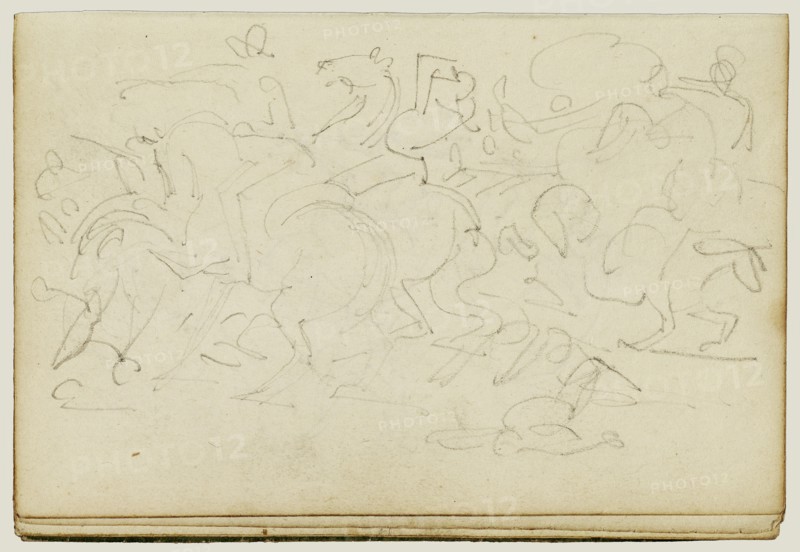 Cavalry Skirmish; Théodore Géricault, French, 1791 - 1824, 1812 - 1814; Graphite; 15.2 x 10.6 cm, 6 x 4 3,16 in