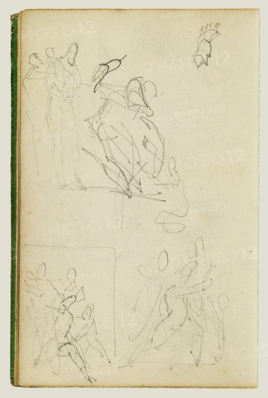 Three Compositional Studies of a Figure Group; Théodore Géricault, French, 1791 - 1824, 1812 - 1814; Graphite; 15.2 x 10.6 cm