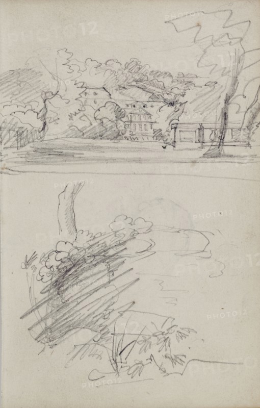 View of a Country House and Foliage; Théodore Géricault, French, 1791 - 1824, 1812 - 1814; Graphite; 15.2 × 10.6 cm