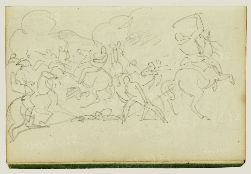 Cavalry Battle; Théodore Géricault, French, 1791 - 1824, 1812 - 1814; Graphite; 15.2 x 10.6 cm, 6 x 4 3,16 in