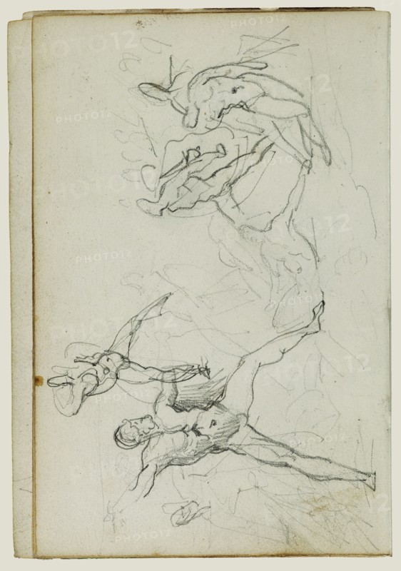 Studies of Nude Men in Combat; Théodore Géricault, French, 1791 - 1824, 1812 - 1814; Graphite; 15.2 x 10.6 cm, 6 x 4 3,16 in