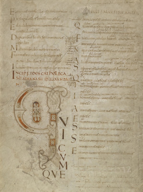 Decorated Initial Q; Northern Italy, Italy; third quarter of 9th century; Iron gall and red lead, minimum, inks applied with pen