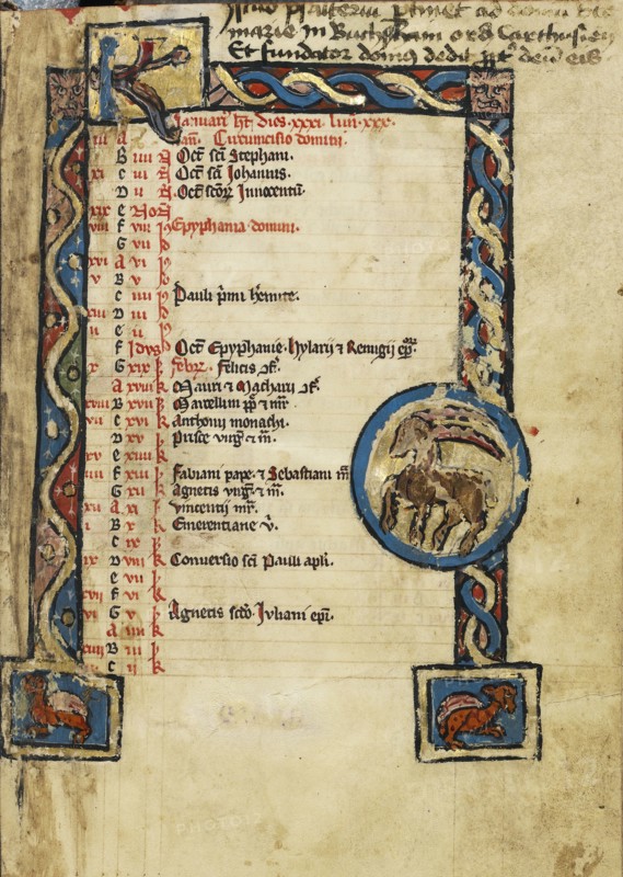 Zodiacal Sign of Capricorn; Engelberg, Switzerland; third quarter of 13th century; Tempera colors and gold leaf on parchment