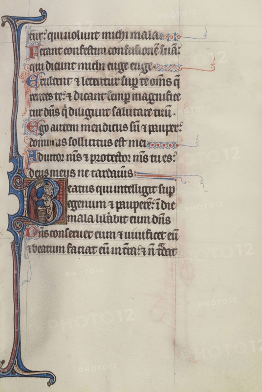Initial B: David Distributing Bread; Bute Master, Franco-Flemish, active about 1260 - 1290, Paris, written, France