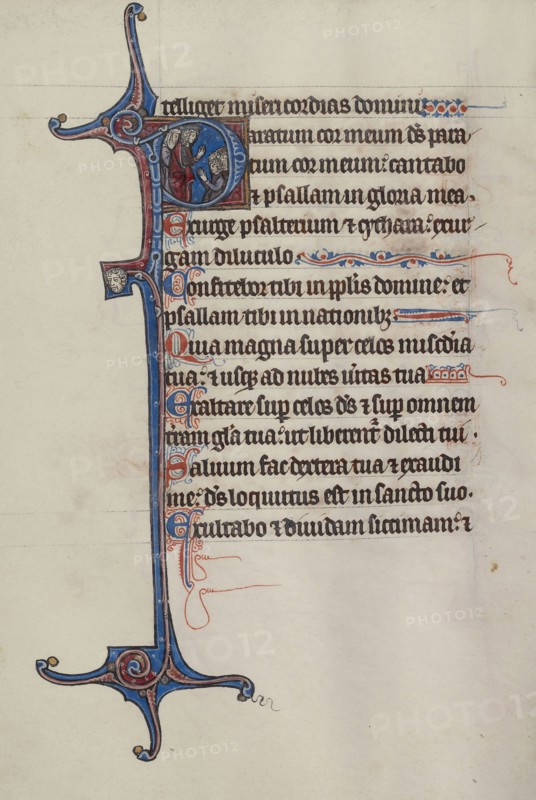 Initial P: David Addressing a Group; Bute Master, Franco-Flemish, active about 1260 - 1290, Paris, written, France