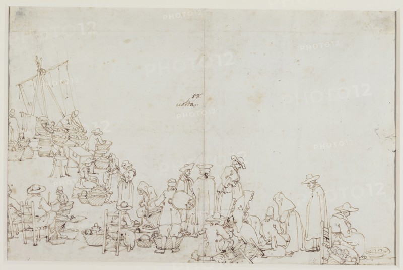 The Campo San Basso: The North Side with the Church, Recto, A Market Scene, Verso, Canaletto, Giovanni Antonio Canal, Italian