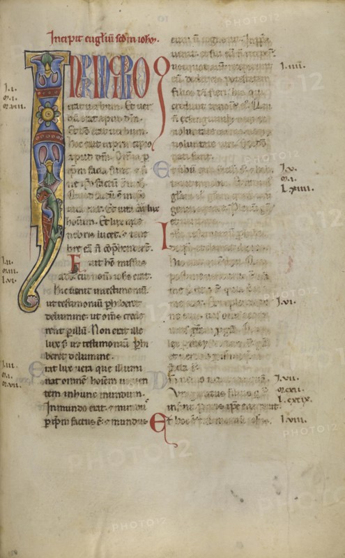 Decorated Initial I; Sicily, probably, Italy; late 12th century; Tempera colors, gold leaf, and ink on parchment