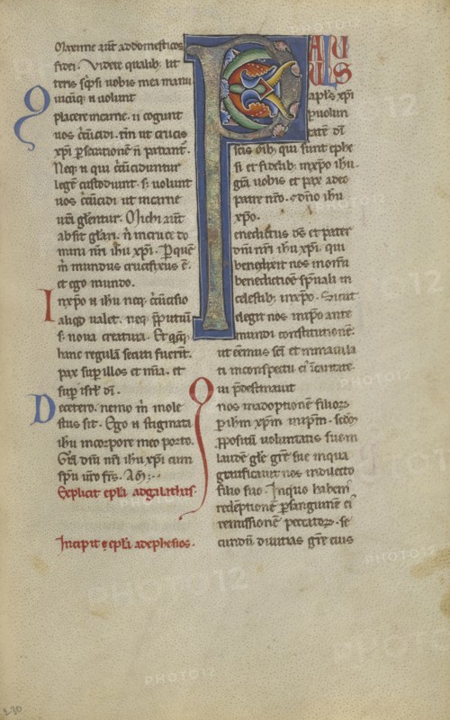 Decorated Initial P; Sicily, probably, Italy; late 12th century; Tempera colors, gold leaf, and ink on parchment