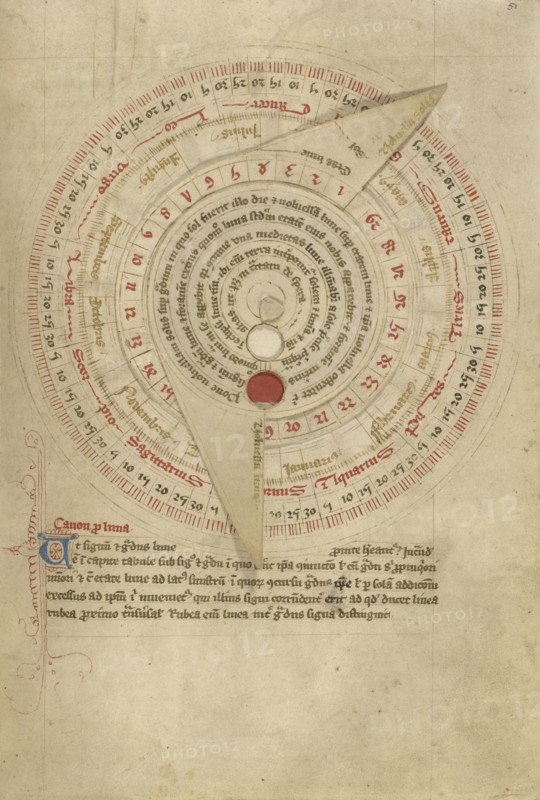 Astronomical Table with Vovelle; Worcester, England; late 14th century, shortly after 1386; Pen and black ink and tempera on