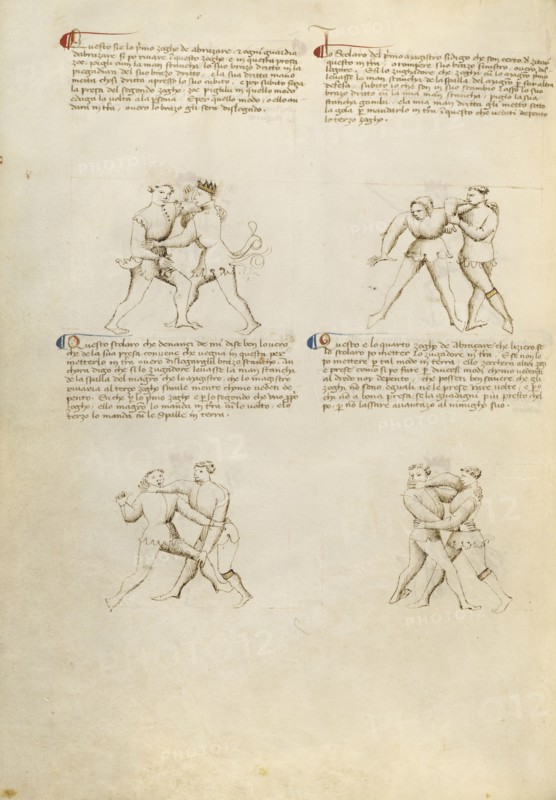 Unarmed Combat; Fiore Furlan dei Liberi da Premariacco, Italian, about 1340,1350 - before 1450, Padua, or, Italy; about 1410