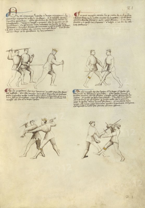 Combat with Dagger and Sword; Fiore Furlan dei Liberi da Premariacco, Italian, about 1340,1350 - before 1450, Padua, Italy