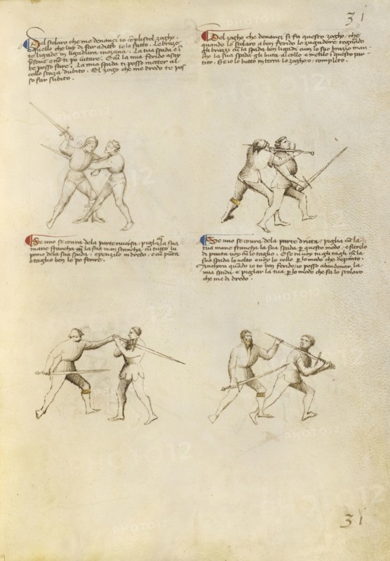 Combat with Sword; Fiore Furlan dei Liberi da Premariacco, Italian, about 1340,1350 - before 1450, Venice, Italy; about 1410