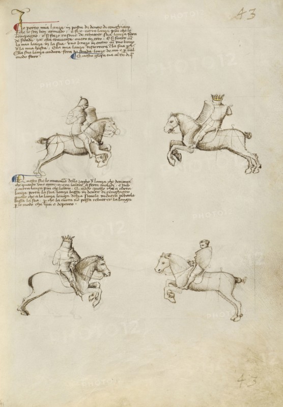 Equestrian Combat with Lance; Fiore Furlan dei Liberi da Premariacco, Italian, about 1340,1350 - before 1450, Padua, or, Italy