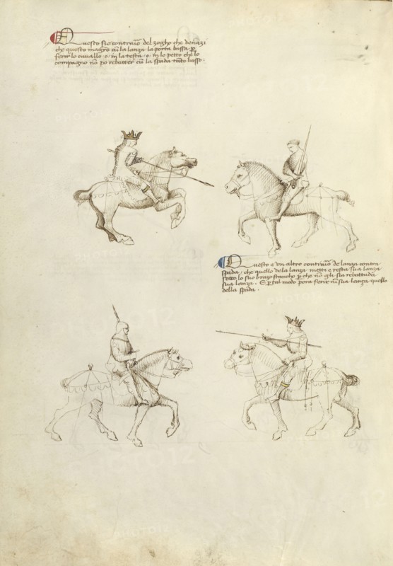 Equestrian Combat with Lance and Sword; Fiore Furlan dei Liberi da Premariacco, Italian, about 1340,1350 - before 1450, Venice